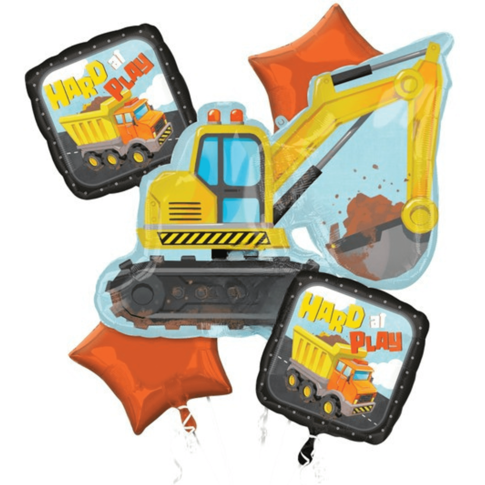 Anagram construction foil balloon bouquet 5ct.-$29.99 Construction theme foil balloon - Image 1