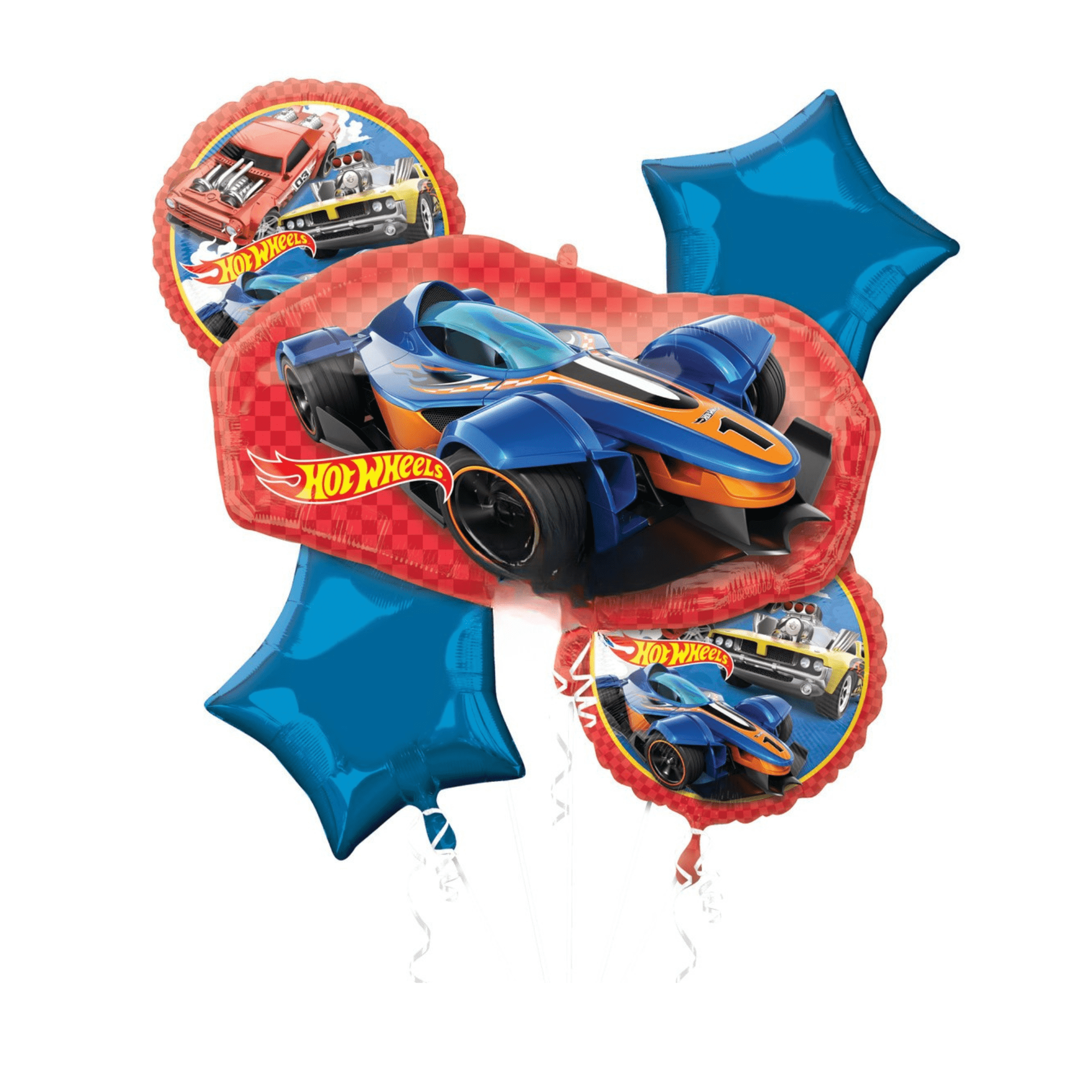Anagram hot wheels foil balloon bouquet 5ct.-$29.99 Hot wheels balloon bouquet - Image 1