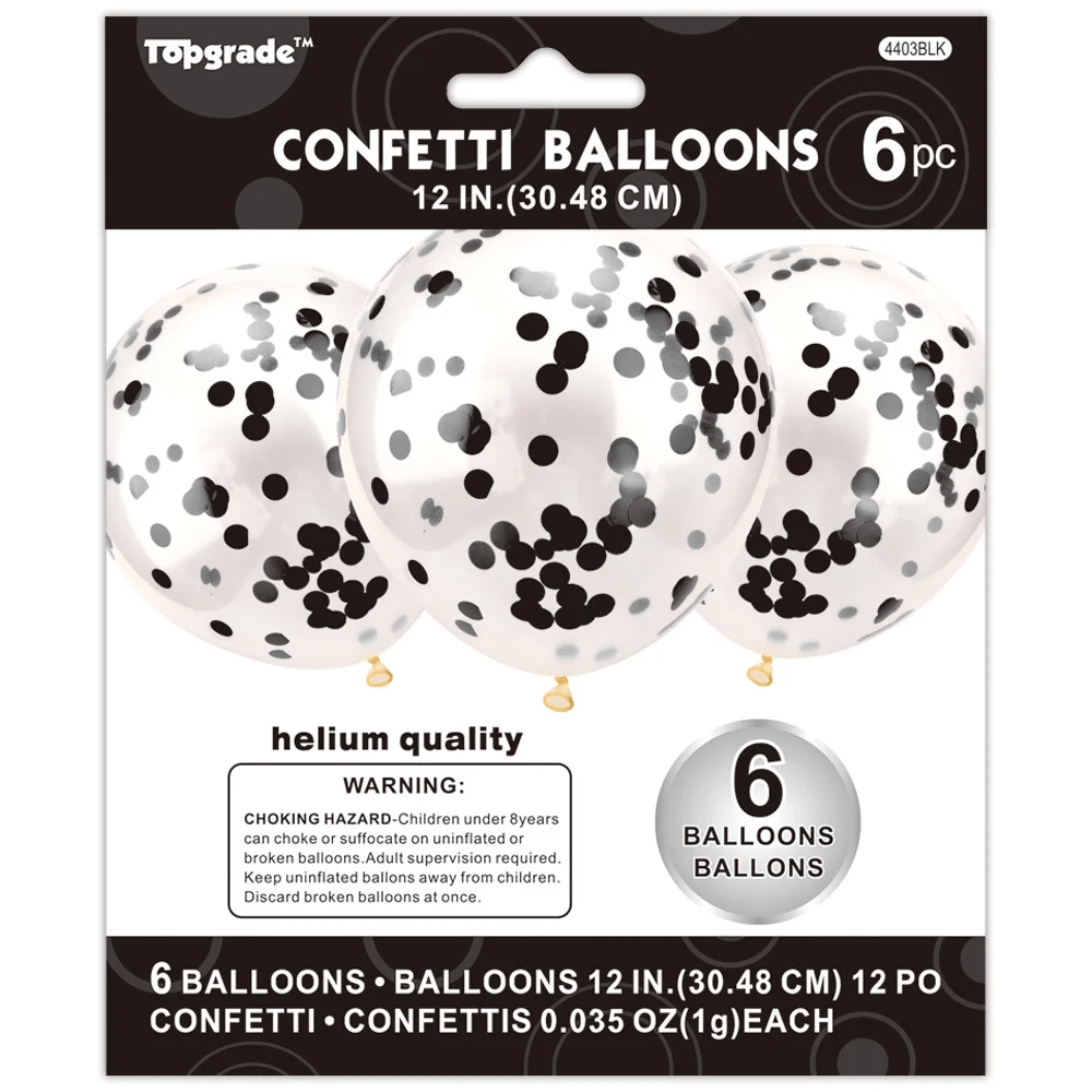 Black confetti latex balloon 6ct.- no helium-$2.49 Latex confetti balloon - Image 1