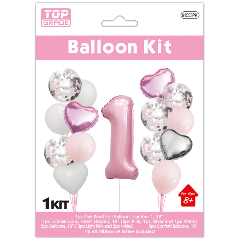 Fisrt birthday balloon bouquet 15ct. pink-$17.99 1st Birthday balloon bouquet - Image 1