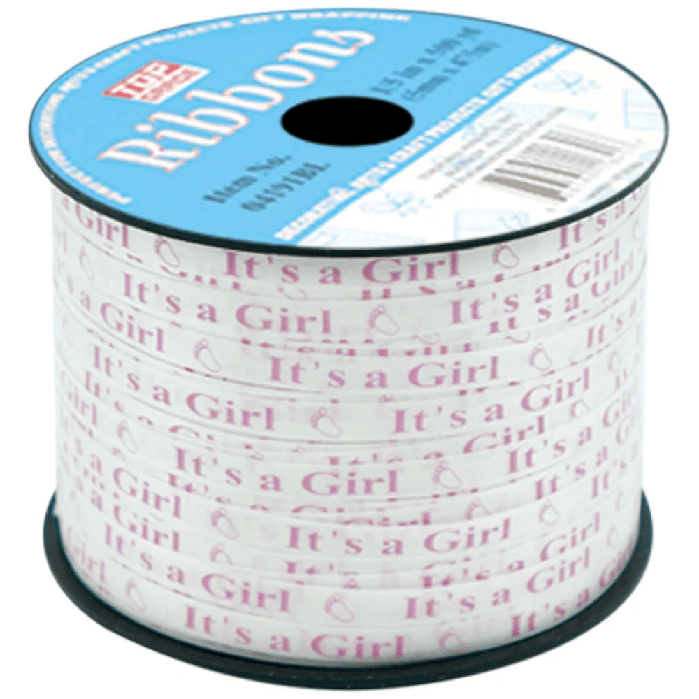 Its a girl ribbon 100yd Balloon ribbon It's a girl printed pink 100yds - Image 1