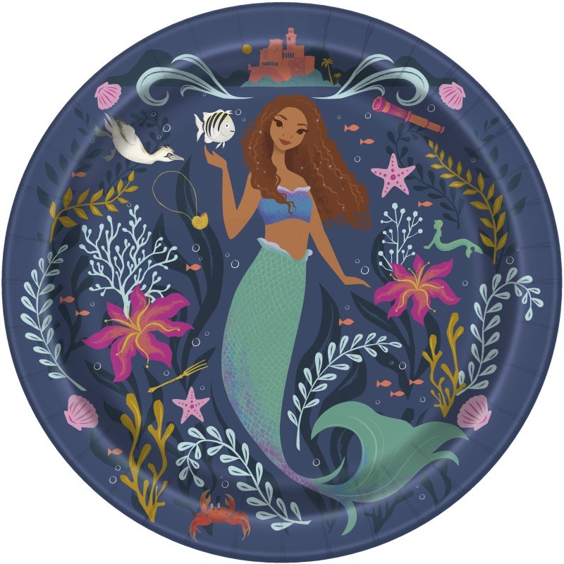 Litlle mermaid 9in round plate 8ct-3.49 Little mermaid paper plate - Image 1