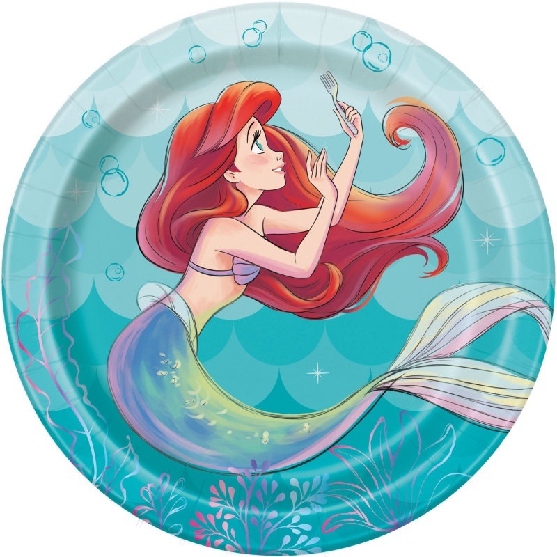 Little mermaid 7in round plate 8ct-2.99 Little mermaid paper plate - Image 1