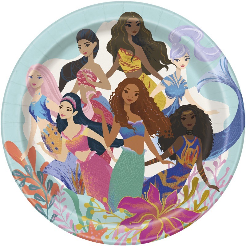 Little mermaid round 7in plate 8ct Little mermaid paper plate - Image 1