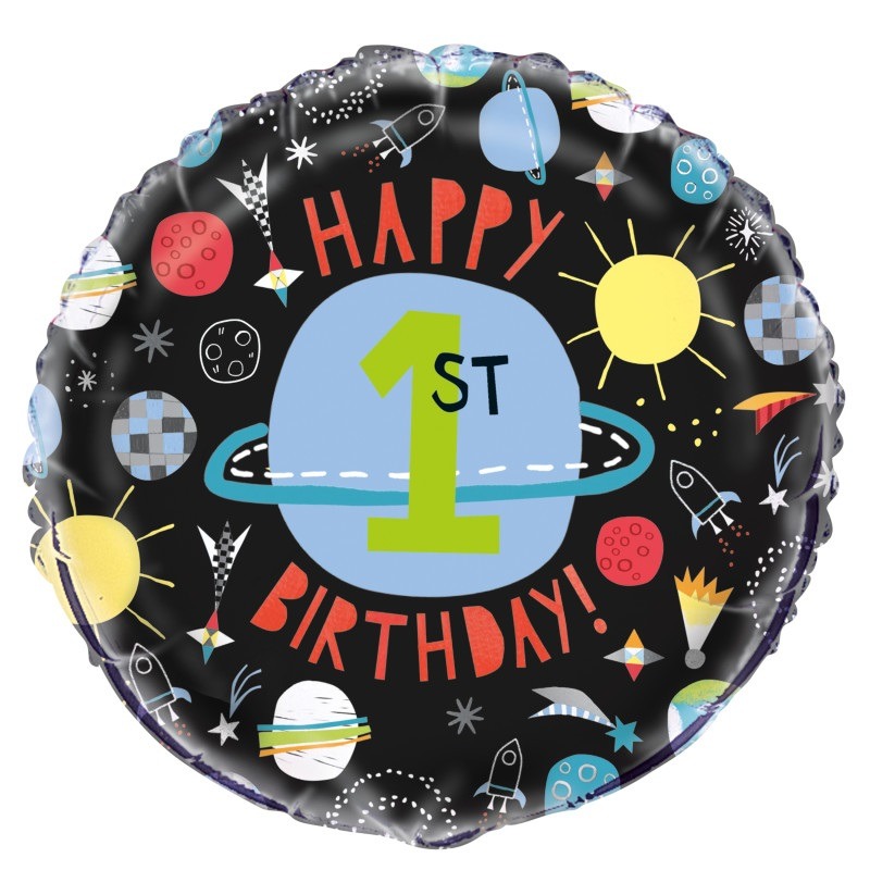 Outer space 1st birthday foil balloon 18in 1st birthday foil balloon - Image 1