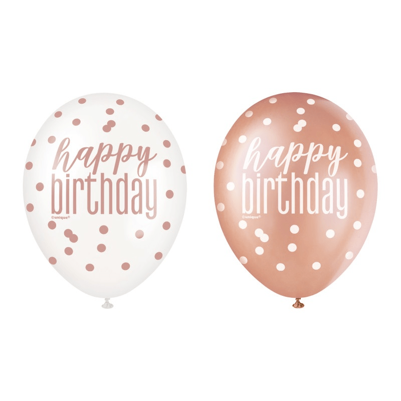Rose gold happy birthday latex balloon 6ct. 12inch-no helium-$2.99 Latex balloon bouquet - Image 1