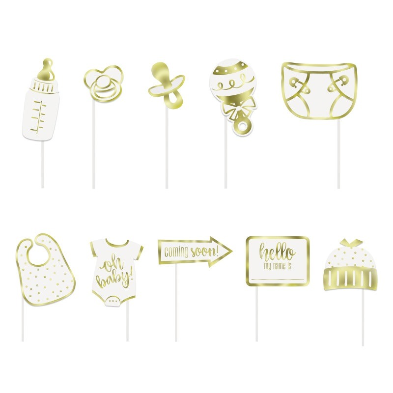 Baby shower photo booth props gold 10ct.7.99 Baby shower photo booth props 10ct. - Image 1