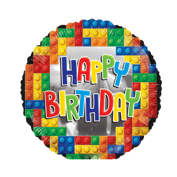 Buidling block happy birthday foil balloon 18inch_$1.99 Block birthday balloon 18" - Image 1
