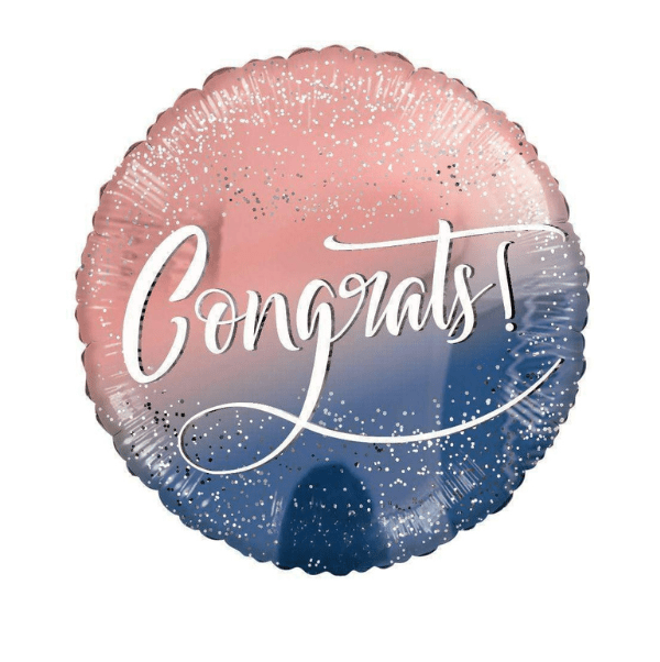 Congrats pink and blue round foil balloon 18inch_$3.99 Congrats foil balloon 18" - Image 1