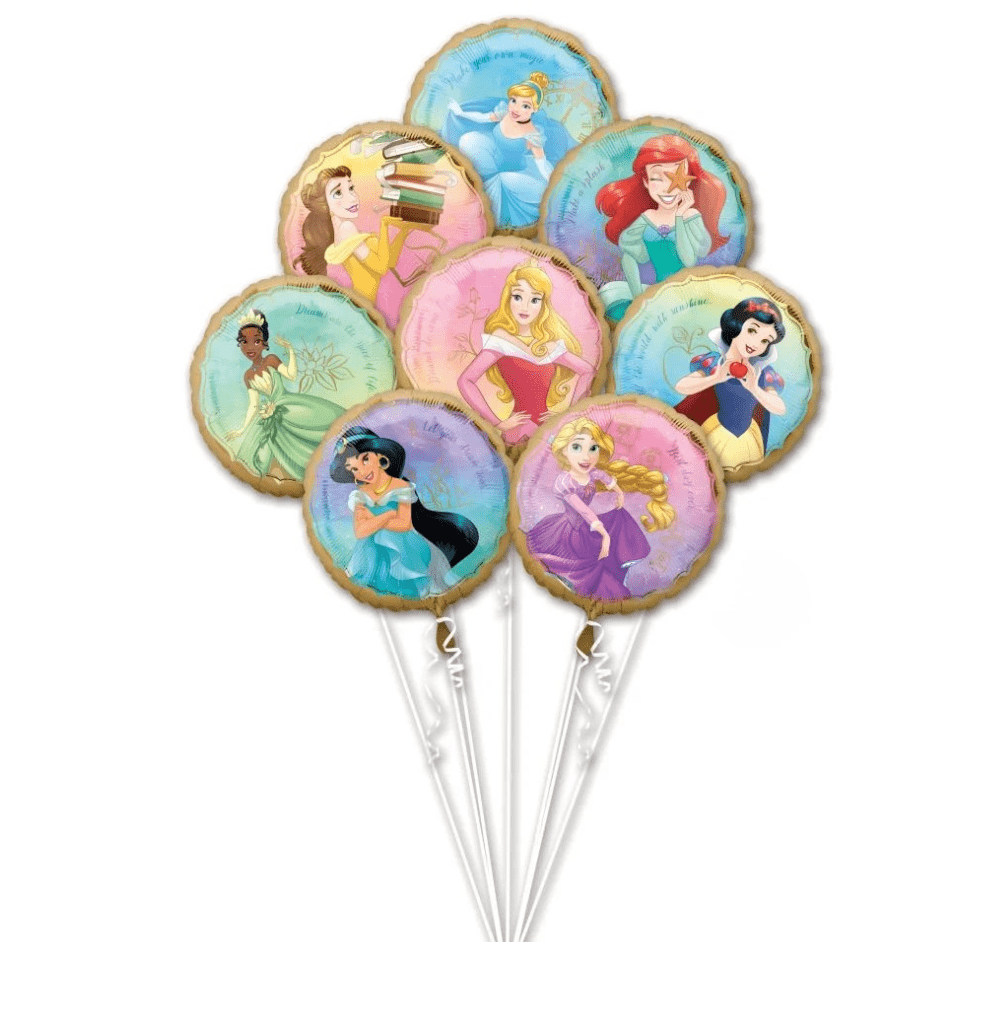 Disney princess round foil balloon 18inch bouquet 8pc-32.99 Disney princess balloon bouquet - Image 1