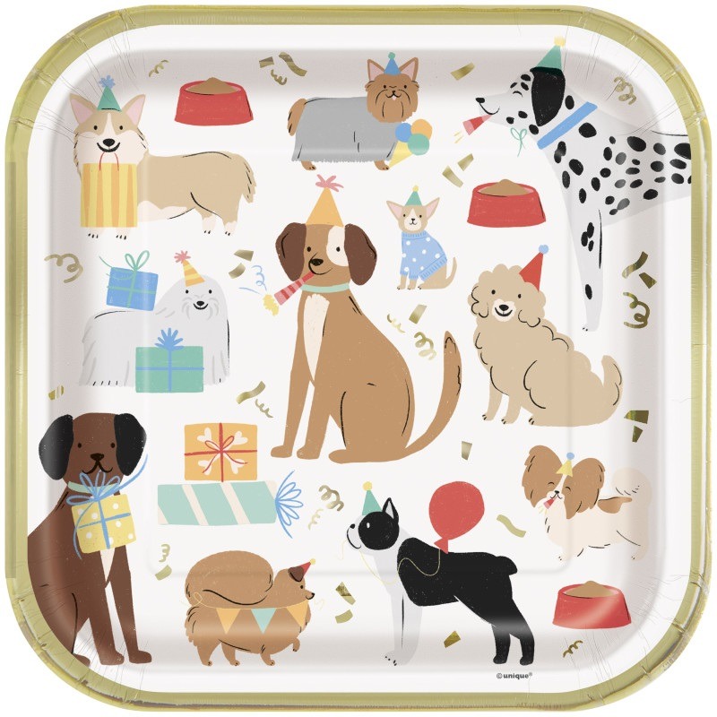 Dog theme square 9in plate 8ct Dog theme paper plate - Image 1