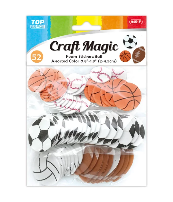 Foam stickers assorted game balls 52ct-$1.99 Foam stickers assorted game balls 52ct - Image 1