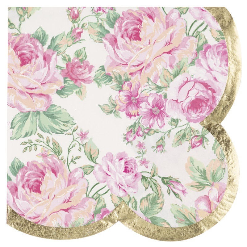 Garden theme golden scalloped edge small napkins 16ct Floral theme small napkins 16ct. - Image 1
