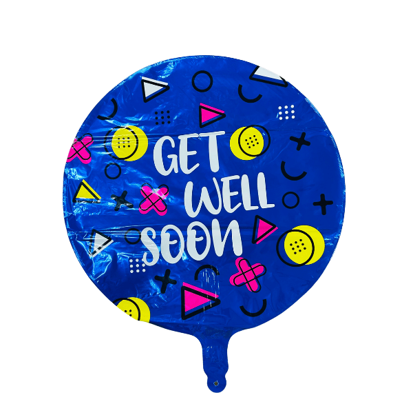 Get well soon blue round foil balloon 18inch_$2.99 Get well soon foil balloon 18" - Image 1