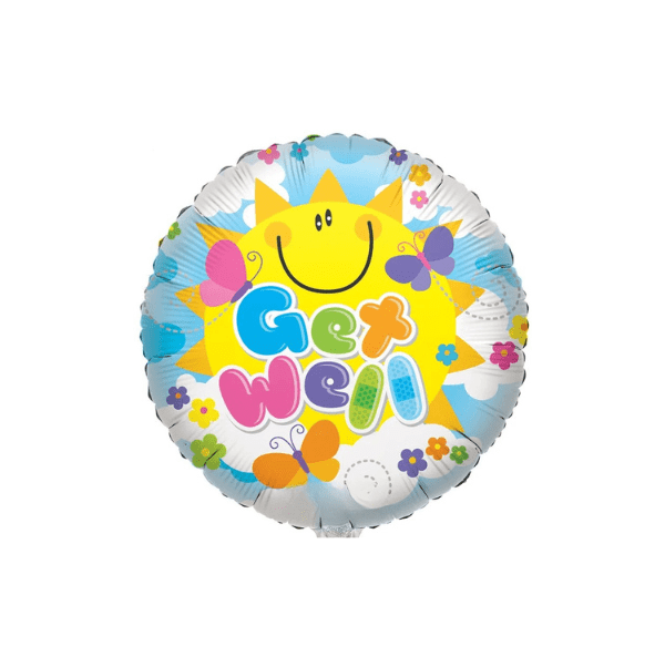 Get well white one sided foil balloon 18inch_$2.99 Get well one sided foil balloon 18" - Image 1