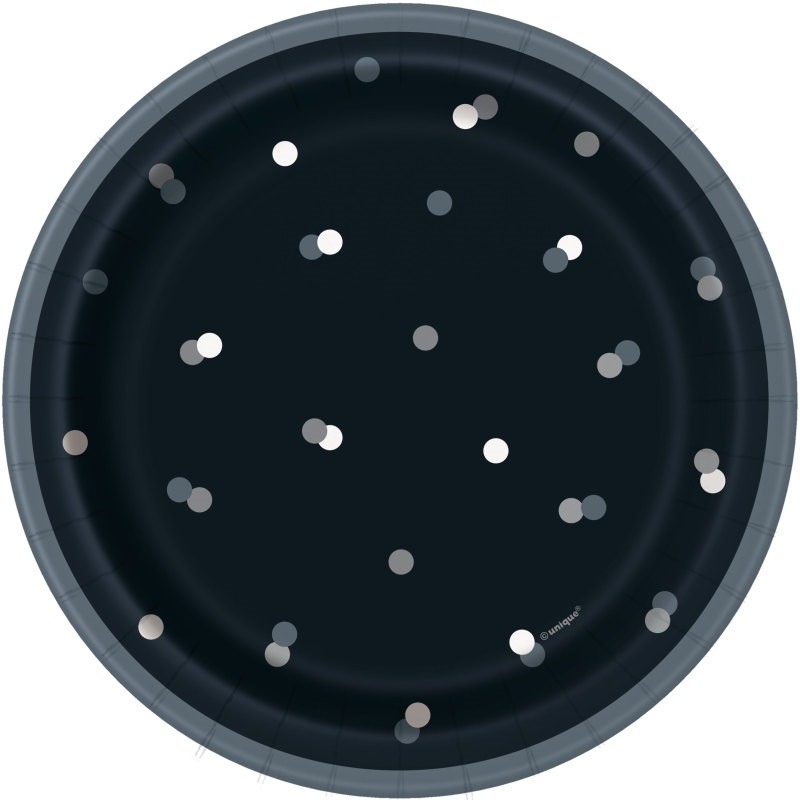 Glitz black and silver round plate 7inch 8ct.3.49 Black and silver dot paper plate - Image 1