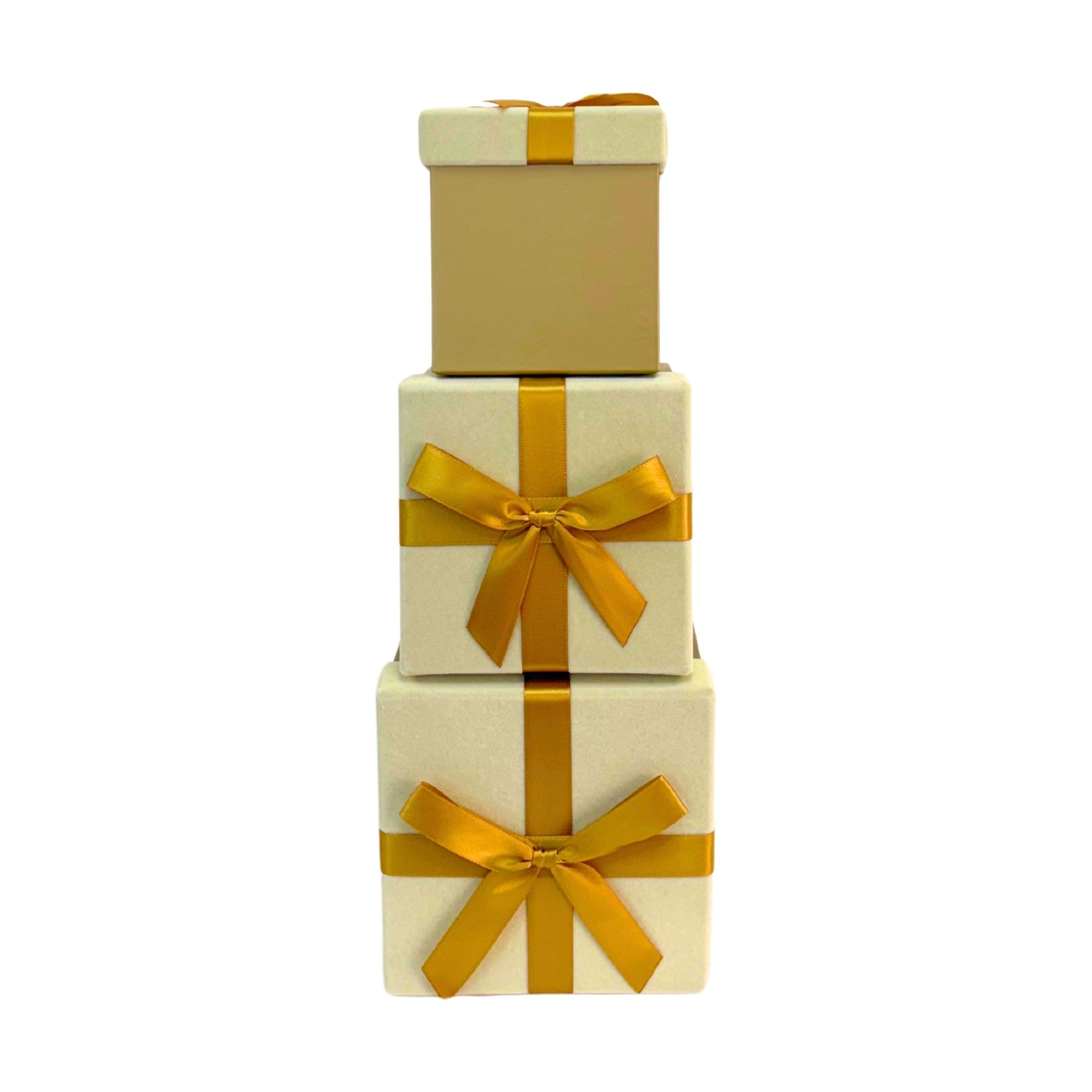Gold with ribbon gift boxes 3pk Gold with ribbon gift boxes - Image 1