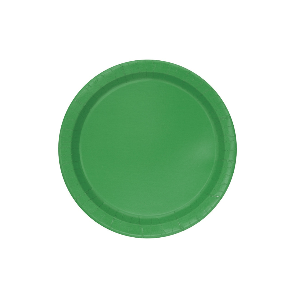 Green solid round 7in plate 8ct Solid color paper plate 7" 8ct. - Image 1
