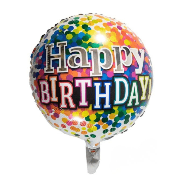Haapy birthday rainbow dot round foil balloon 18inch_$1.99 Colorful birthday foil balloon 18" - Image 1