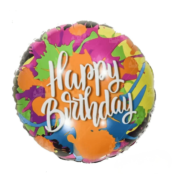Happy birthday purple green round foil balloon 18inch_$1.99 Colorful birthday foil balloon 18" - Image 1
