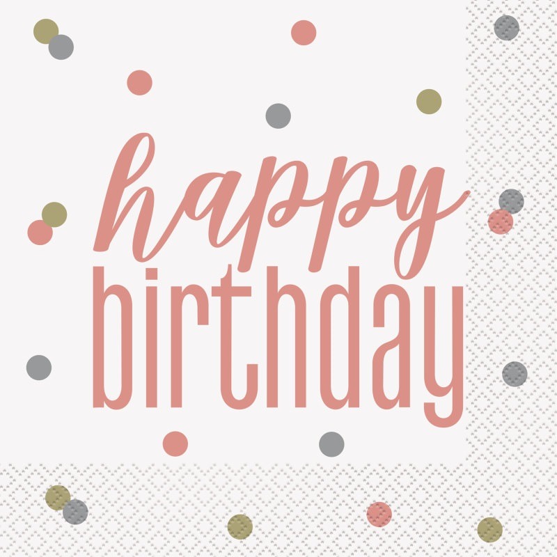 Happy birthday rose gold & white big napkin 16ct.3.29 Rose gold white big napkins - Image 1