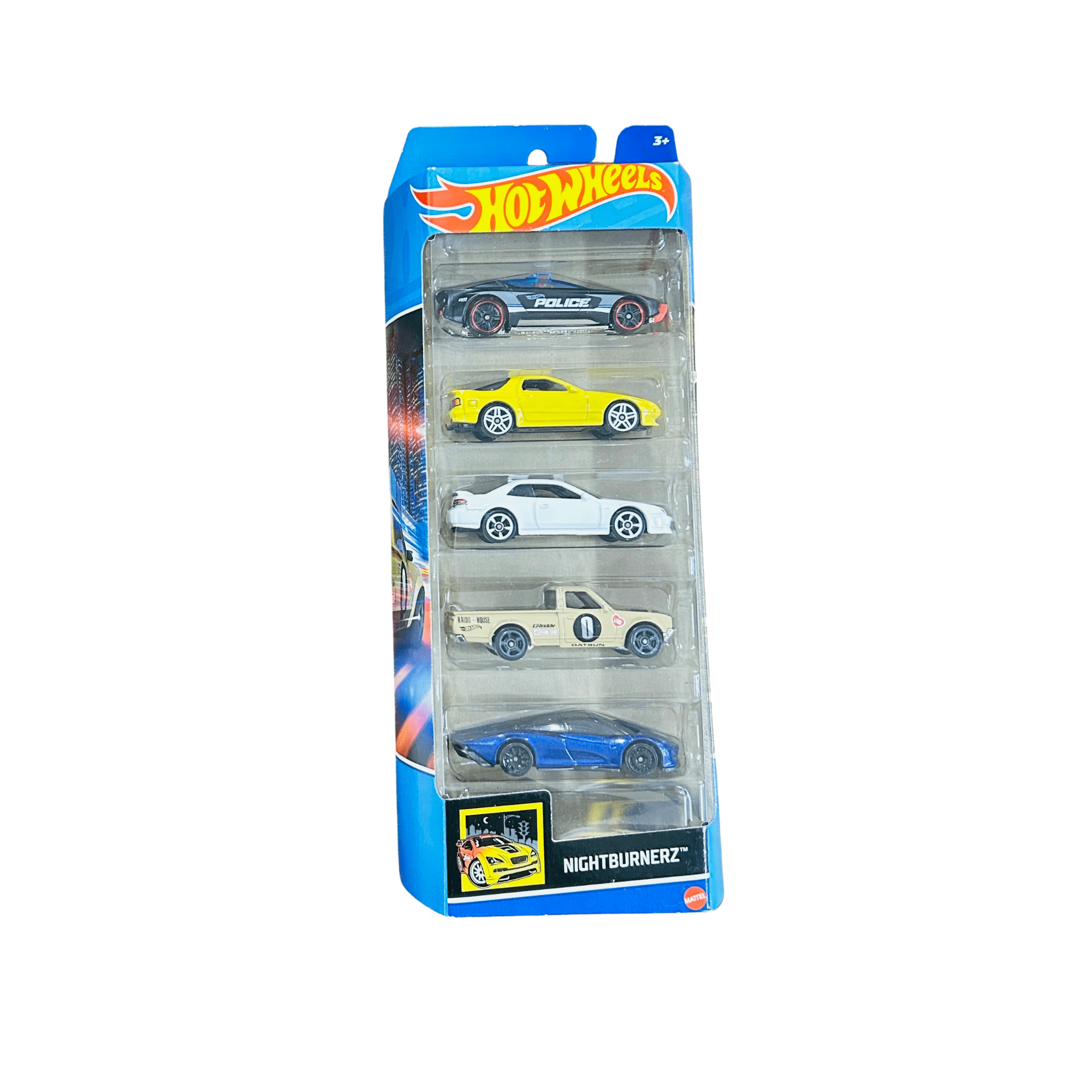 Hot wheels night burnerz 5pk Hot wheels night burner car 5pk. - Image 1