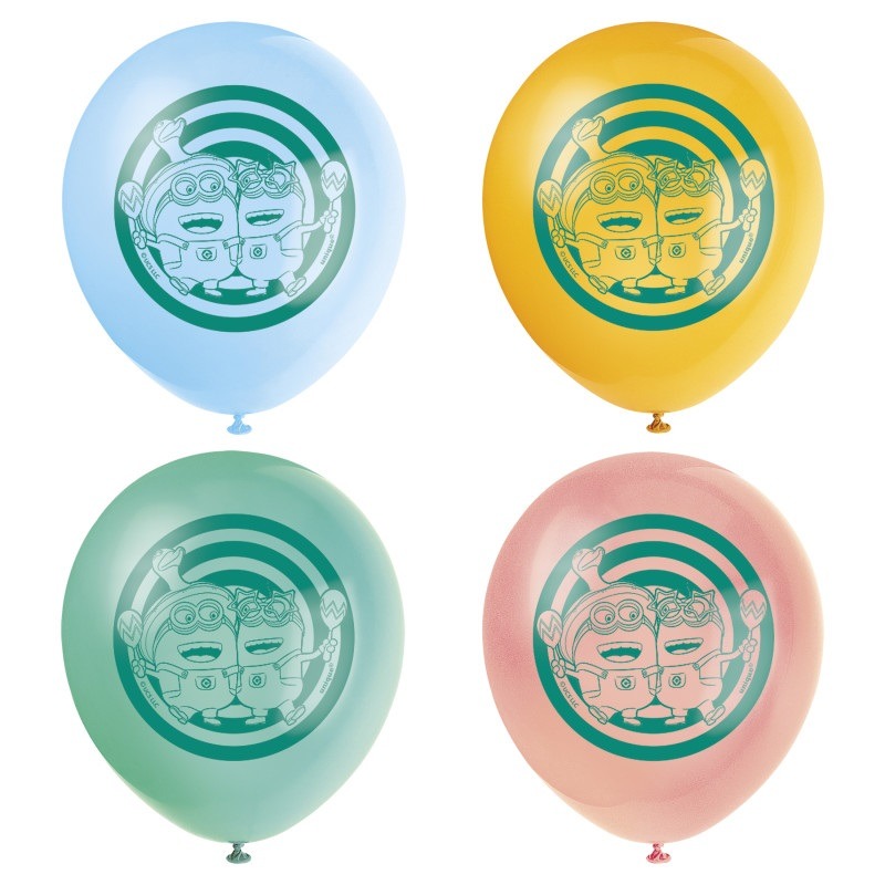 Menion 12in latex balloon 8ct.- no helium Minion latex balloons 8ct. - Image 1