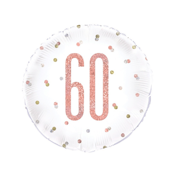 No.60 pink and white round foil balloon 18inch_$4.99 60 number birthday foil balloon 18" - Image 1