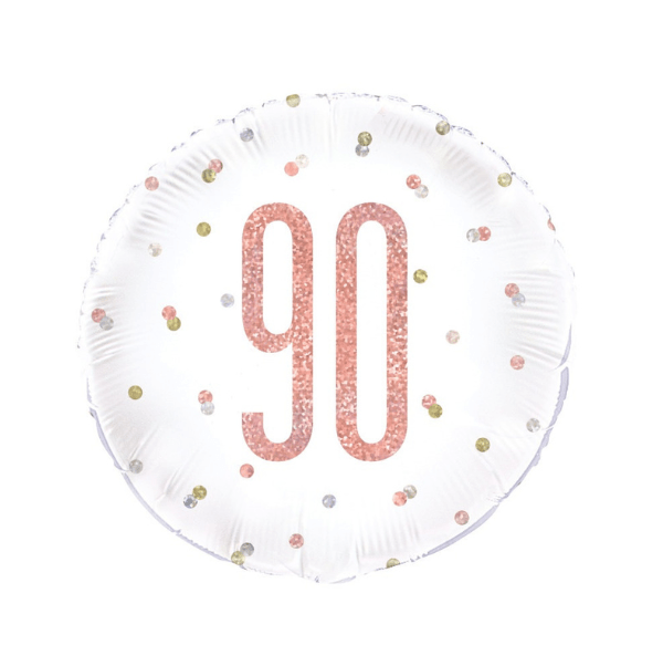 No.90 pink and white round foil balloon 18inch_$4.99 90 number birthday balloon 18" - Image 1