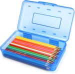 Plastic pencil box blue 8.2in x 4.7in x 2.3in