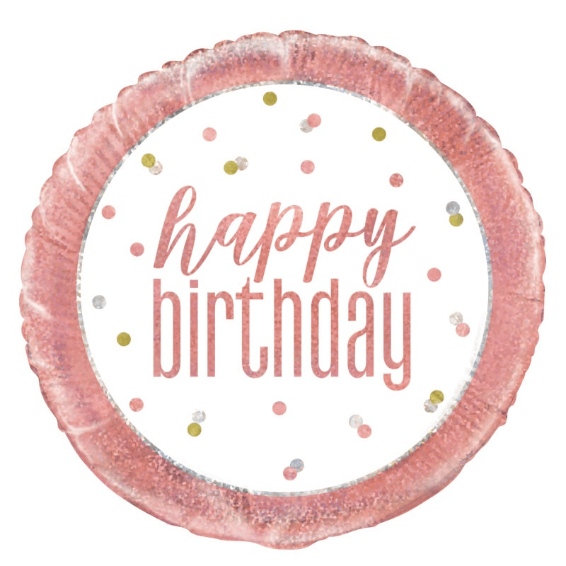 Rose gold round foil balloon 18in-$4.99 Pink & white birthday foil balloon 18" - Image 1