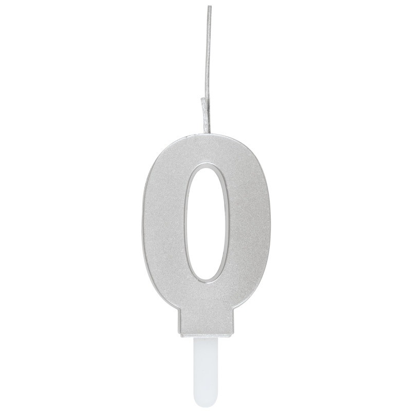 Silver #0 sparkler topped birthday cnadle-2.79 No. 0 Sparkled silver candle - Image 1