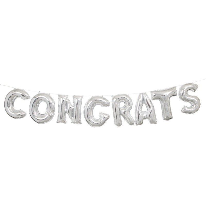 Silver congrats foil 14inch letter balloon banner9.99 Congrats 14" foil balloon banner - Image 1