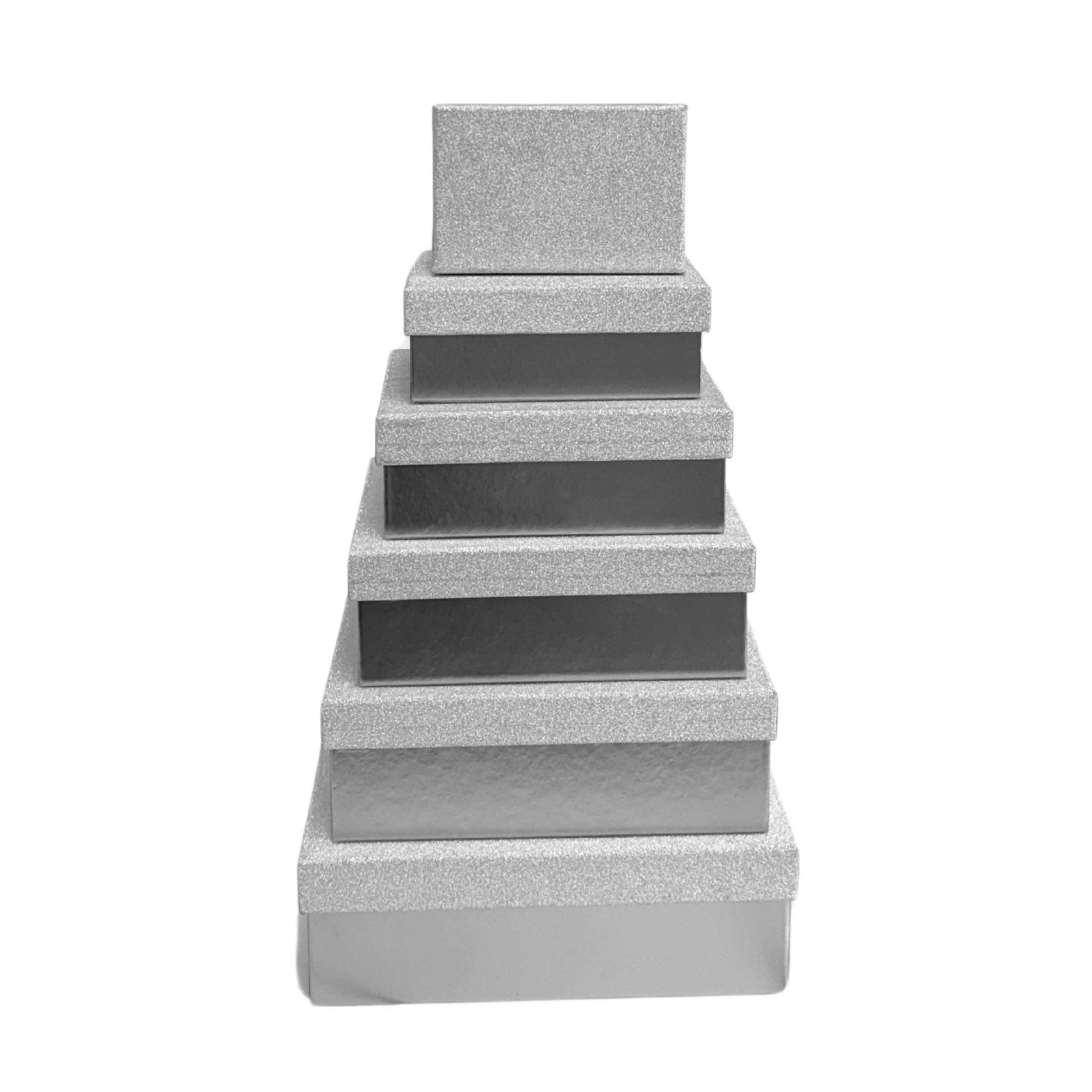 Silver glitter gift boxes 6pk Silver gift box 6pack - Image 1