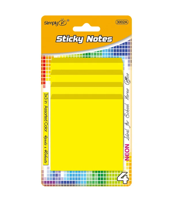 Stick it note 3in x 3in, 50 sheets per pad, 4 pads neon yellow-1.79 Stick it note 3in x 3in 50 sheets per pad 4 pads neon yellow - Image 1