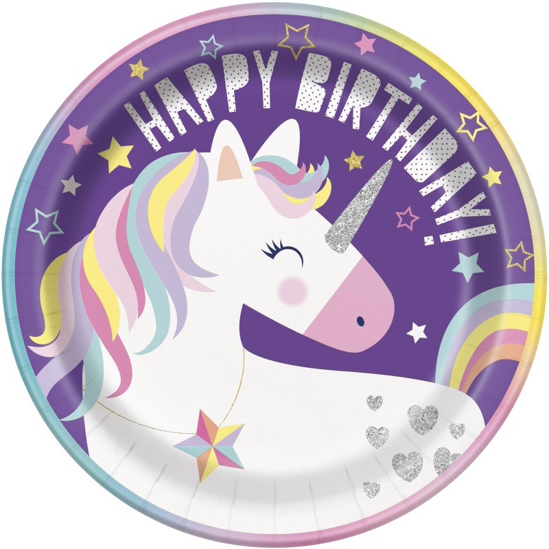 Unicorn 9in round plate 8ct-2.99 Unicorn paper plate - Image 1