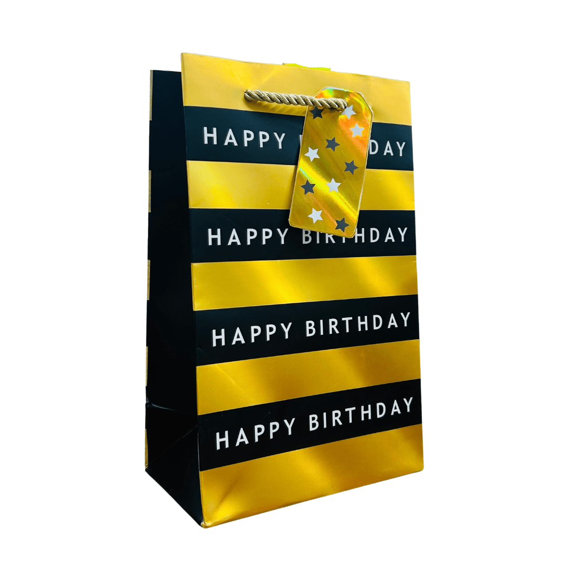 Untitled design (44) Black & gold stripe small gift bag - Image 1