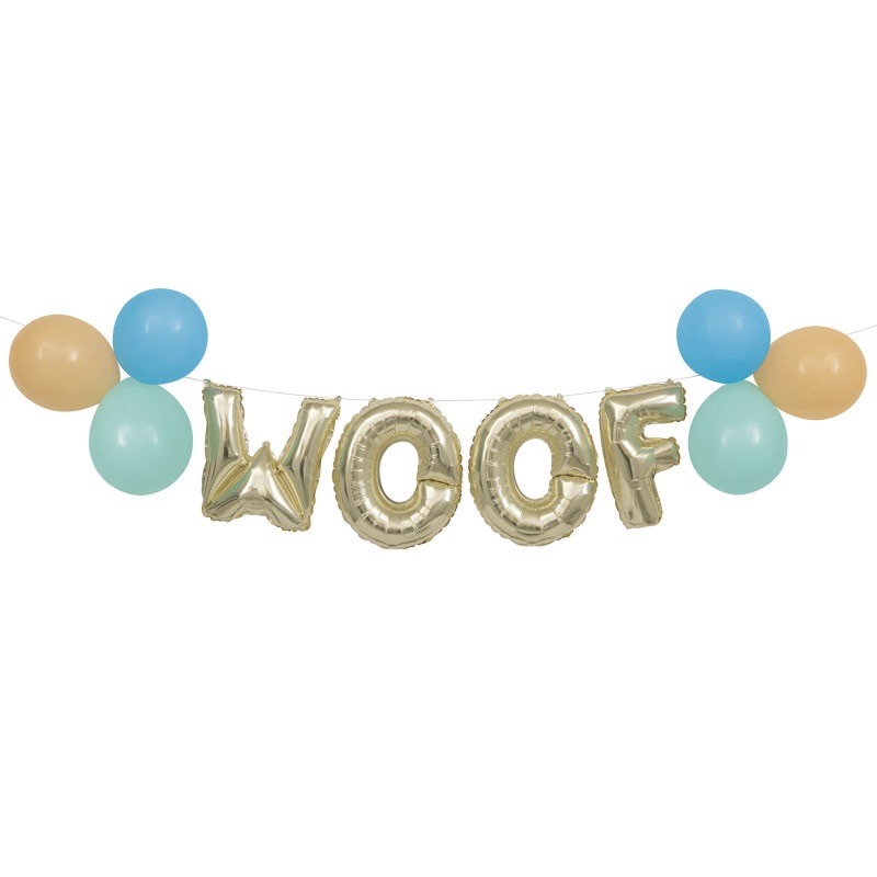 Woof foil letter 14in and latex balloon 9in banner kit- air fill only WOOF banner diy kit - Image 1